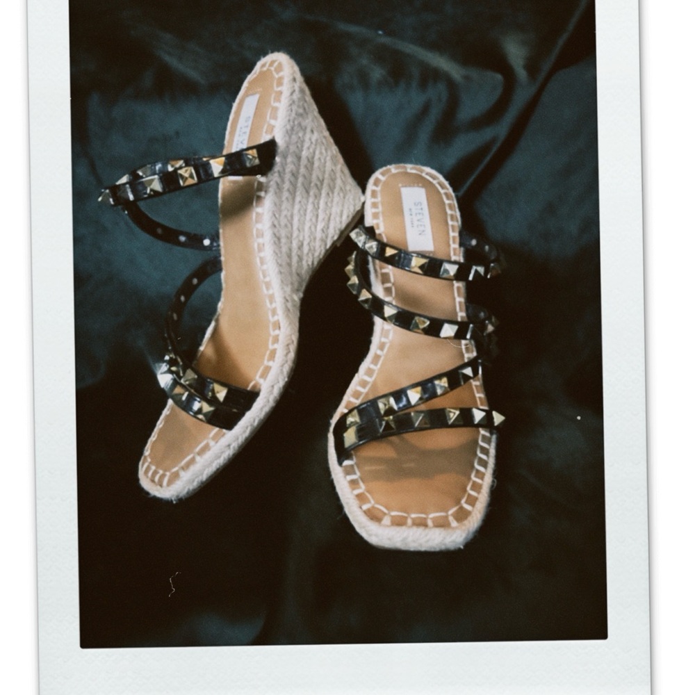 Steven By Steve Madden Black and Gold Studded Sandals